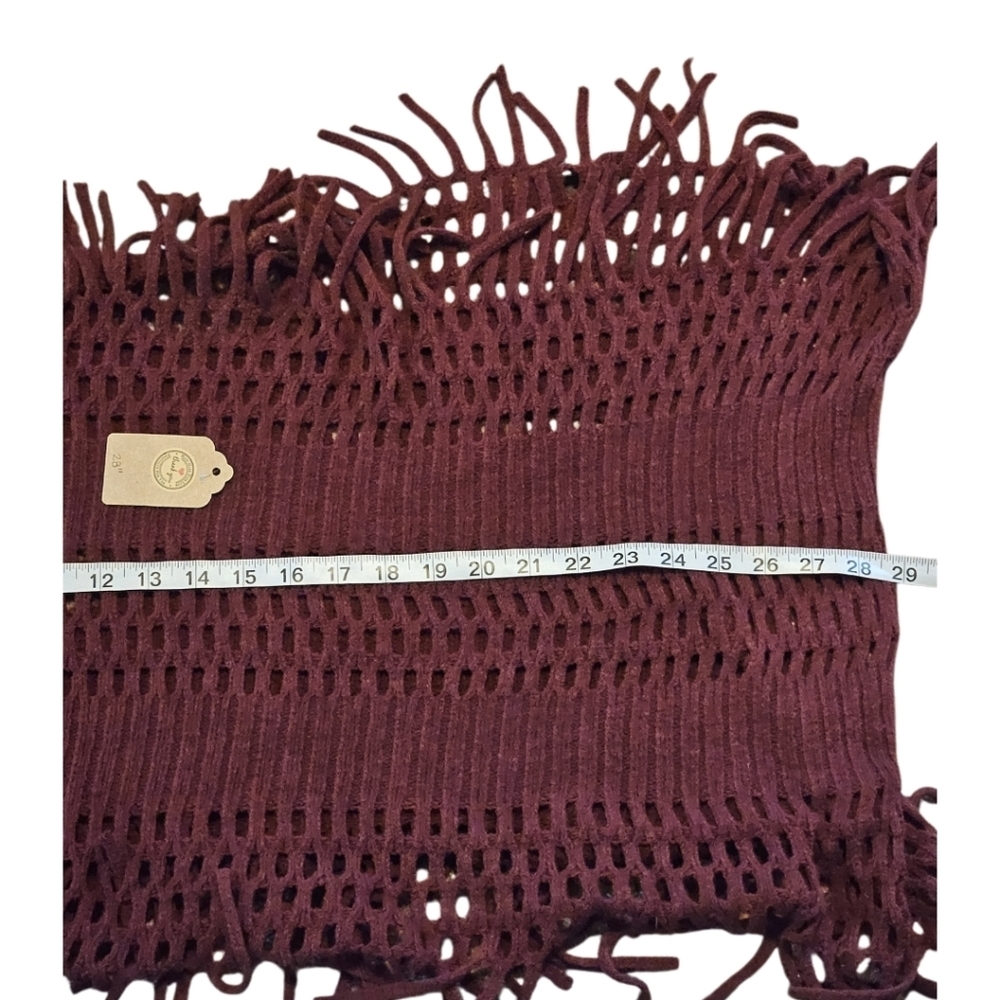 Couture Gypsy Infinitive Scarf Burgundy cut-out tassel rectangular chenille c - Picture 12 of 17